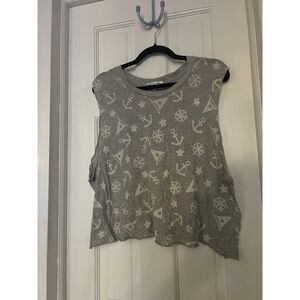 Wildfox Anchor Cropped Tank Top Trendy Shirt Women's Graphic Size Large L